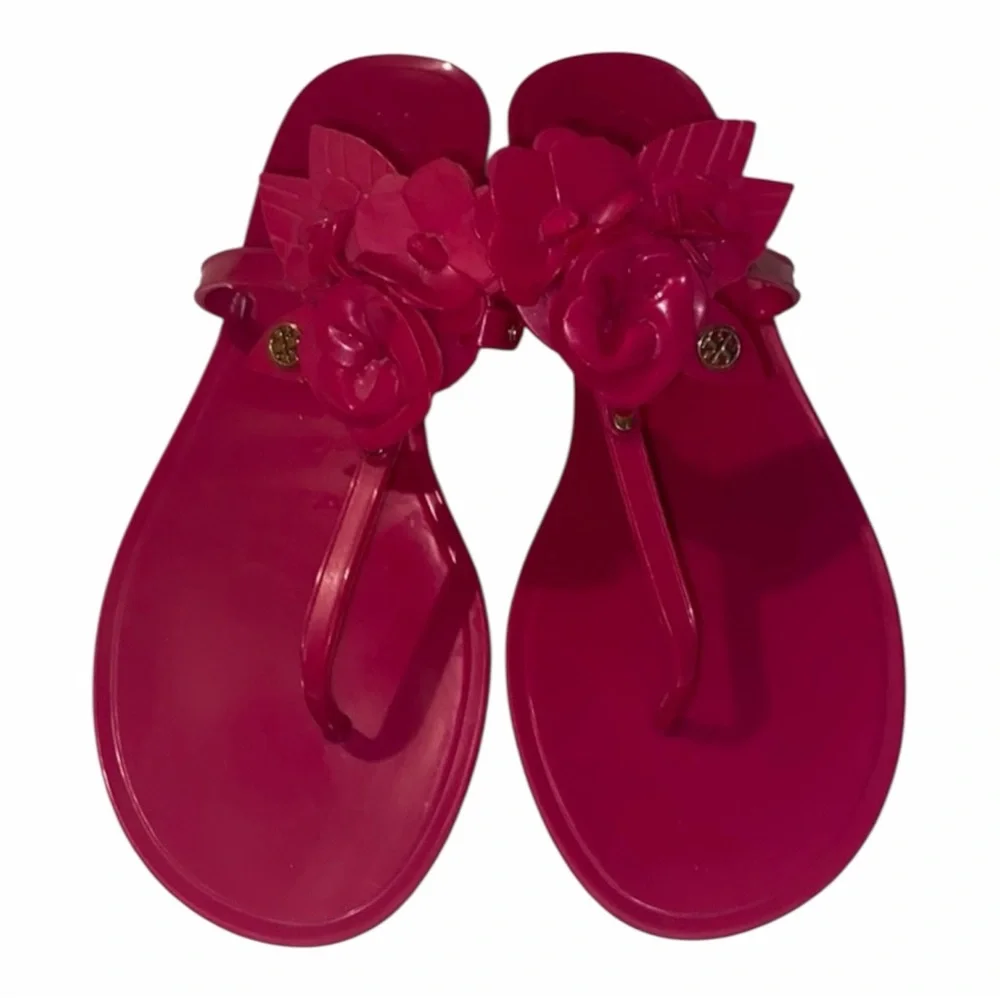 Tory Burch Floral Jelly Thong Sandals - Hot Pink